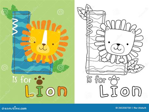 Vector Cartoon of Cute Lion on L Letter, Coloring Book or Page for Kids Stock Vector ...