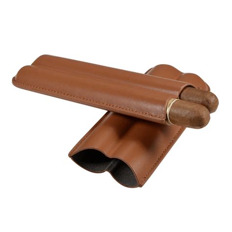 Classic Travel Portable Brown Leather No Barrier Cigar Case Holder