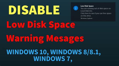 How To Disable Low Disk Space Warning Messages In Windows Youtube