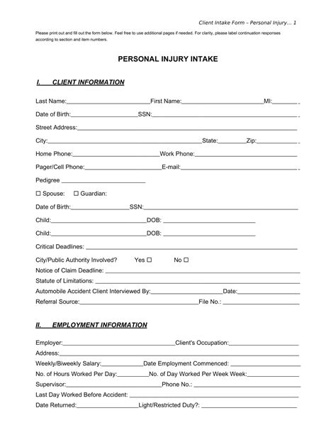 Free Printable Client Intake Form Templates Word Pdf Excel Example