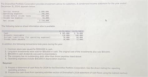 Solved The Diversified Portfolio Corporation Provides Chegg