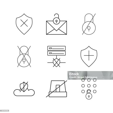 Cyber Security Simple Linear Vector Outline Icon Set Stock Illustration Download Image Now