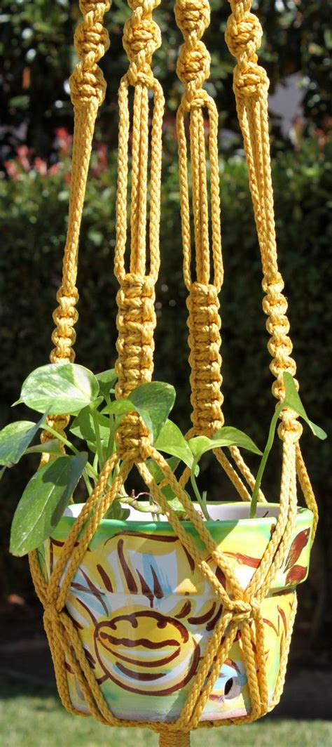 Elegant Gold Macrame Plant Hanger With Wooden Beads