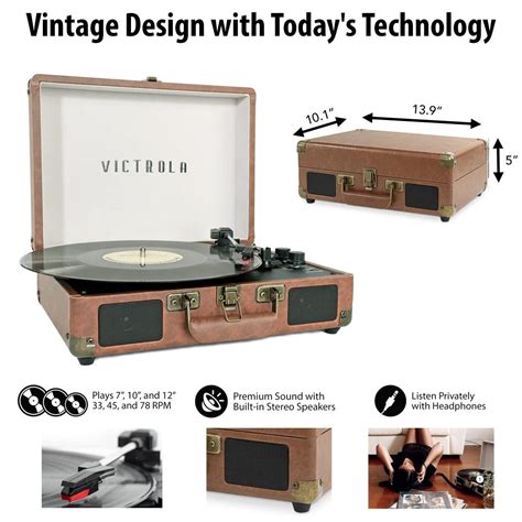 Victrola Vintage Tocadiscos Port Til Bluetooth De Velocidades Con