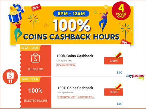 Shopee 1 1 X 8pm 100 Coins Cashback Vouchers Mypromo My