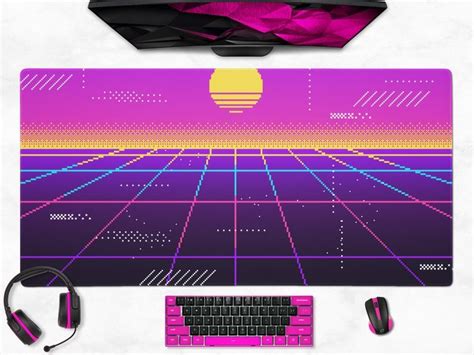 Vaporwave S Neon Bit Retro Pixel Desk Mat Gaming Keyboard Large