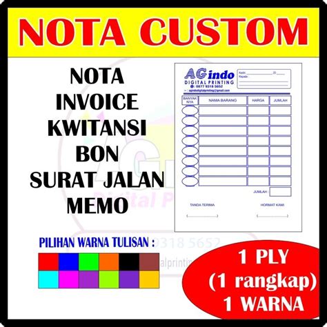 Jual Nota Ply Cetak Nota Satuan Murah Custom Olshop Nota Toko