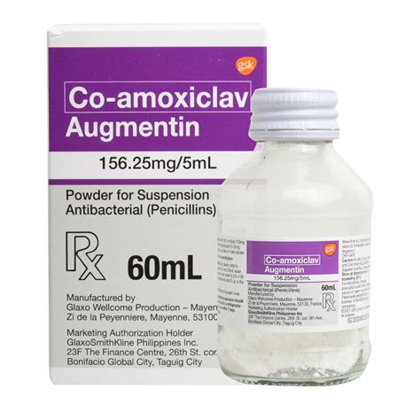 Augmentin Amoxicillin 125mg Clavulanic Acid 31 25mg Oral Suspension 60ml [prescription