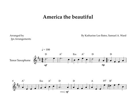 America The Beautiful Tenor Sax Solo Chords Arr Jps