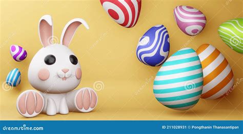 Feliz D A De Pascua Lindo Conejito Con Huevo Colorido D Renderizado