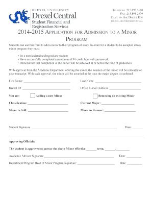 Fillable Online Pages Drexel 2014 2015 APPLICATION FOR ADMISSION TO A