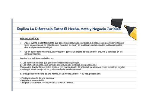 Hecho ACTO Y Negocio Juridico Explica La Diferencia Entre El Hecho