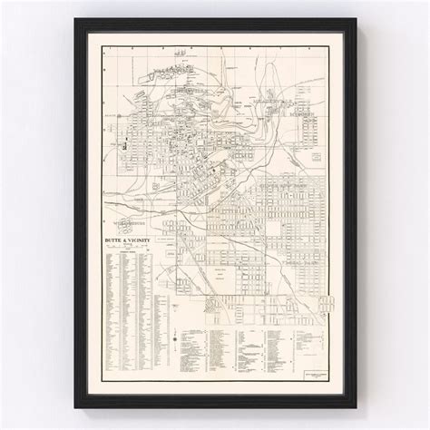 Butte Map 1939 Old Map of Butte Montana Art Vintage Print Framed Canvas ...