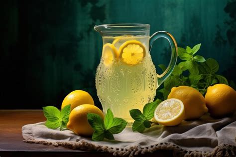 Premium AI Image | Homemade Lemonade in Vintage Glass Pitcher