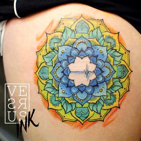 Colorful Mandala Thigh Tattoo | Best tattoo design ideas