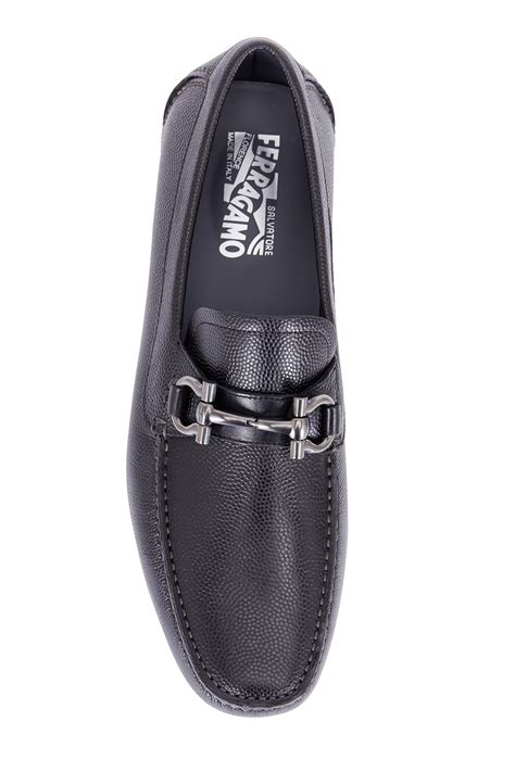 Ferragamo Parigi Black Pebbled Leather Bit Driver