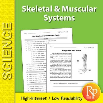 Skeletal Muscular Systems Science Reading Comprehension Vocabulary