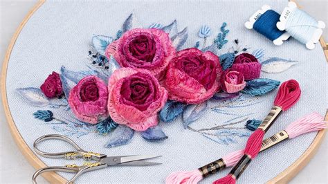 3d Rose Embroidery Tutorial آموزش گلدوزی رز برجسته Youtube