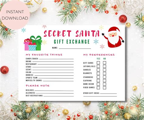 Secret Santa Printable Template - Free Printable