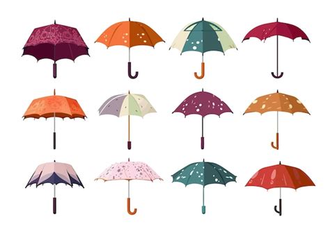 Premium Vector Umbrellas Set Open And Folded Closed Rain Protection Accessories Isolated On