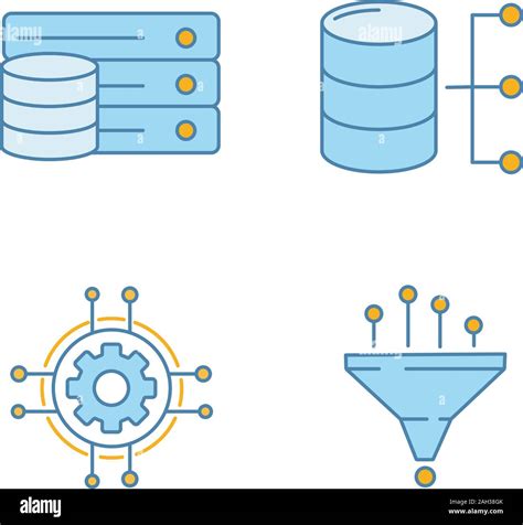 Machine Learning Color Icons Set Relational Database Server Digital