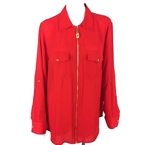 Michael Kors Womens Plus Size Front Zip Blouse Size 1x Cherry Red Nwt