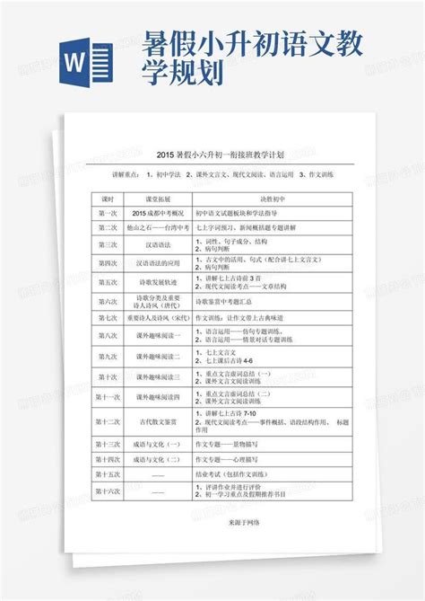 暑假小升初语文教学规划word模板下载编号lmkbmgxx熊猫办公