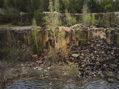 Premium Photo Aerial Drone View Basalt Columns Amazing Industrial