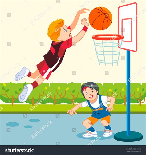 Vector Illustration Kids Playing Basketball Playground Stock Vector ...