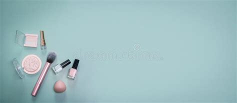 Beauty Background With Facial Cosmetic Make Up Products Free Space For Text Copy Space Stock