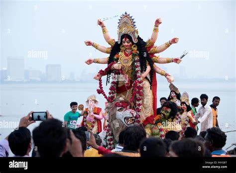 The Image Of Durga Idol Immersion Was Taken In Mumbai Chowpatty India