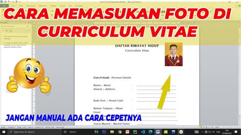 Cara Mudah Memasukan Foto Di Curriculum Vitae Cv Microsoft Word Youtube