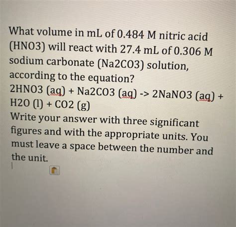 Solved What Volume In Ml Of M Nitric Acid Hno Will Chegg