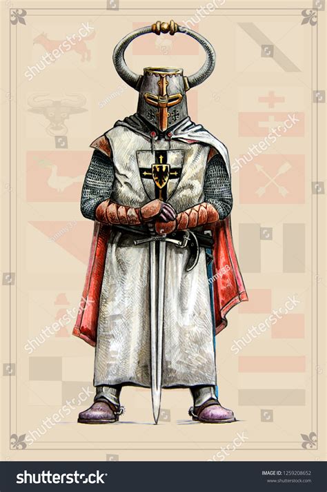 Teutonic Knight Illustration Medieval Knight Helmet Stock Illustration ...