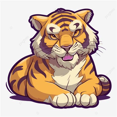 Cartoon Tiger Laying Down On A White Background Clipart Vector Sticker