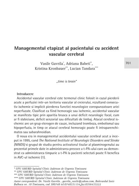 Pdf Managementul Etapizat Al Pacientului Cu Accident Vascular