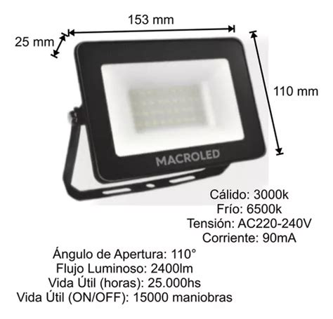 Reflector Led 30w Exterior Alta Potencia Ip65 Macroled Color De La