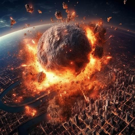 Premium AI Image | Global catastrophe 3D render of an asteroid explosion in the city