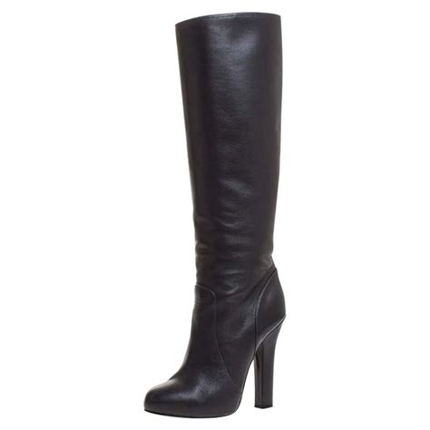 Dolce And Gabbana Black Leather Knee Length Platform Boots Size 36 At