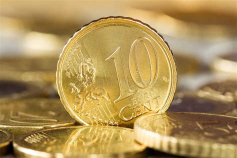 Ten Euro Cent Standing Between Other Coins Stock Photo Image Of Euro