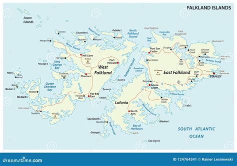 Falkland Islands También Malvinas Mapa De Camino Político Del Vector