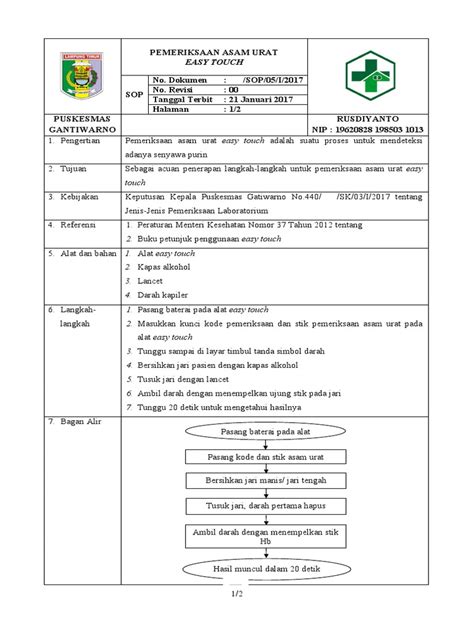 Sop Pemeriksaan Asam Urat Easy Touch Pdf