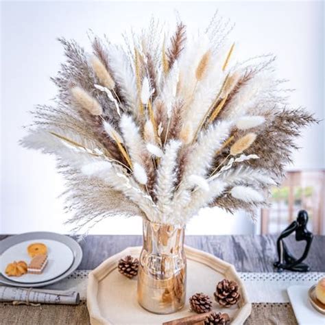 Amazon 80 PCS 16 Pampas Grass Decor With Glass Vase Dried