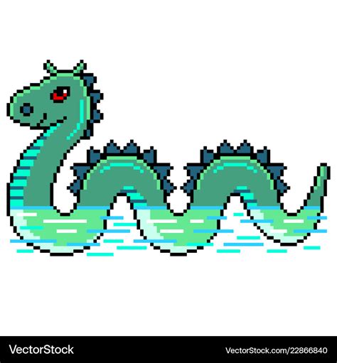 Pixel Nessie Loch Ness Monster Detailed Isolated Vector Image