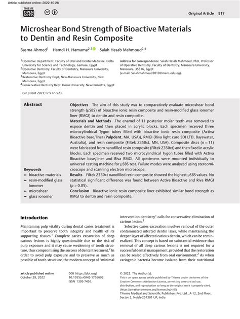 Pdf Microshear Bond Strength Of Bioactive Materials To Dentin And