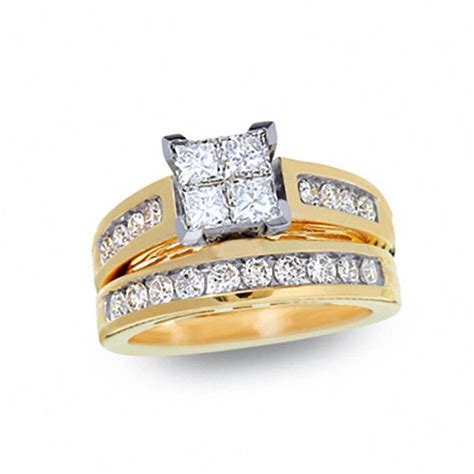 1-1/2 CT. T.W. Quad Princess-Cut Diamond Bridal Set in 14K Gold ...