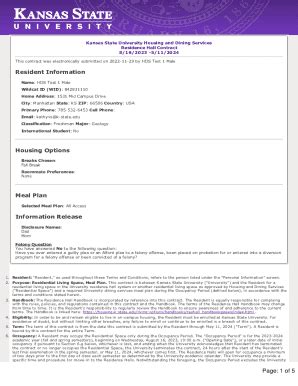 Fillable Online Housing K State Residence Hall Contract Fyi Housing