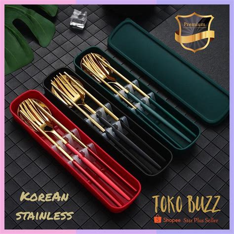 Jual Alat Makan Korea Set Sendok Garpu Sumpit Stainless Travel Piknik