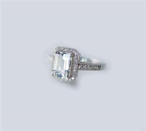 Emerald Cut Halo Engagement Ring Sterling Silver Design