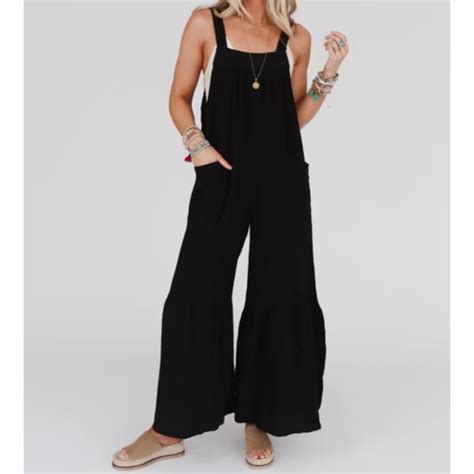 Shopevelynne Pants And Jumpsuits 24 Boho Wide Leg Ruffle Hem Jumpsuit